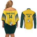 Custom Australia Cricket Couples Matching Off Shoulder Short Dress and Long Sleeve Button Shirt Go Champions Aussie