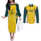 Custom Australia Cricket Couples Matching Off The Shoulder Long Sleeve Dress and Long Sleeve Button Shirt Go Champions Aussie
