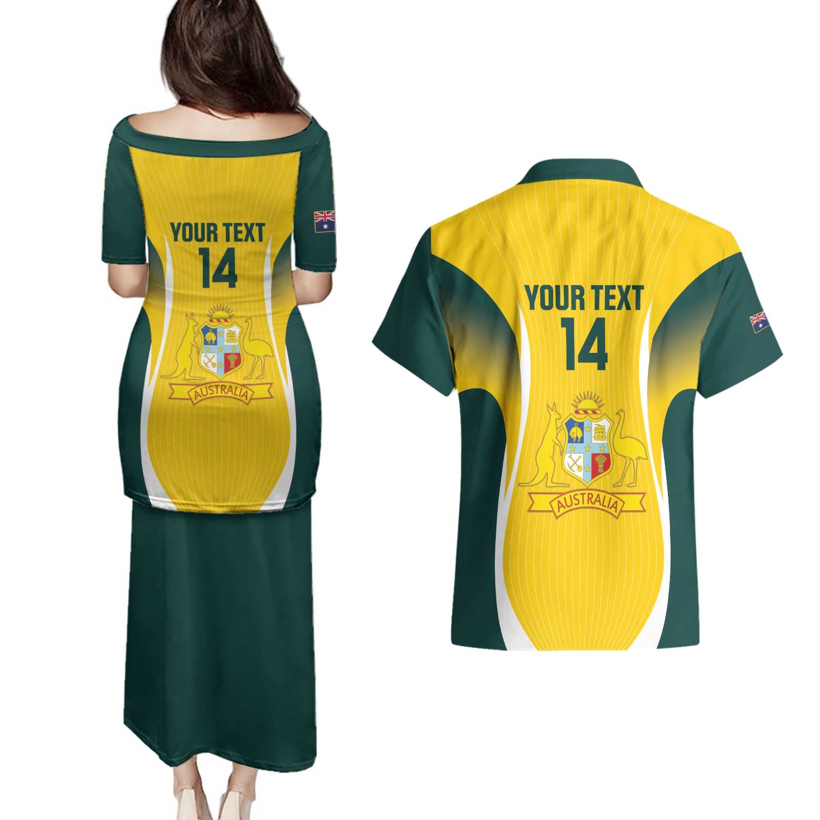 Custom Australia Cricket Couples Matching Puletasi and Hawaiian Shirt Go Champions Aussie