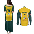 Custom Australia Cricket Couples Matching Puletasi and Long Sleeve Button Shirt Go Champions Aussie