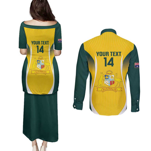 Custom Australia Cricket Couples Matching Puletasi and Long Sleeve Button Shirt Go Champions Aussie