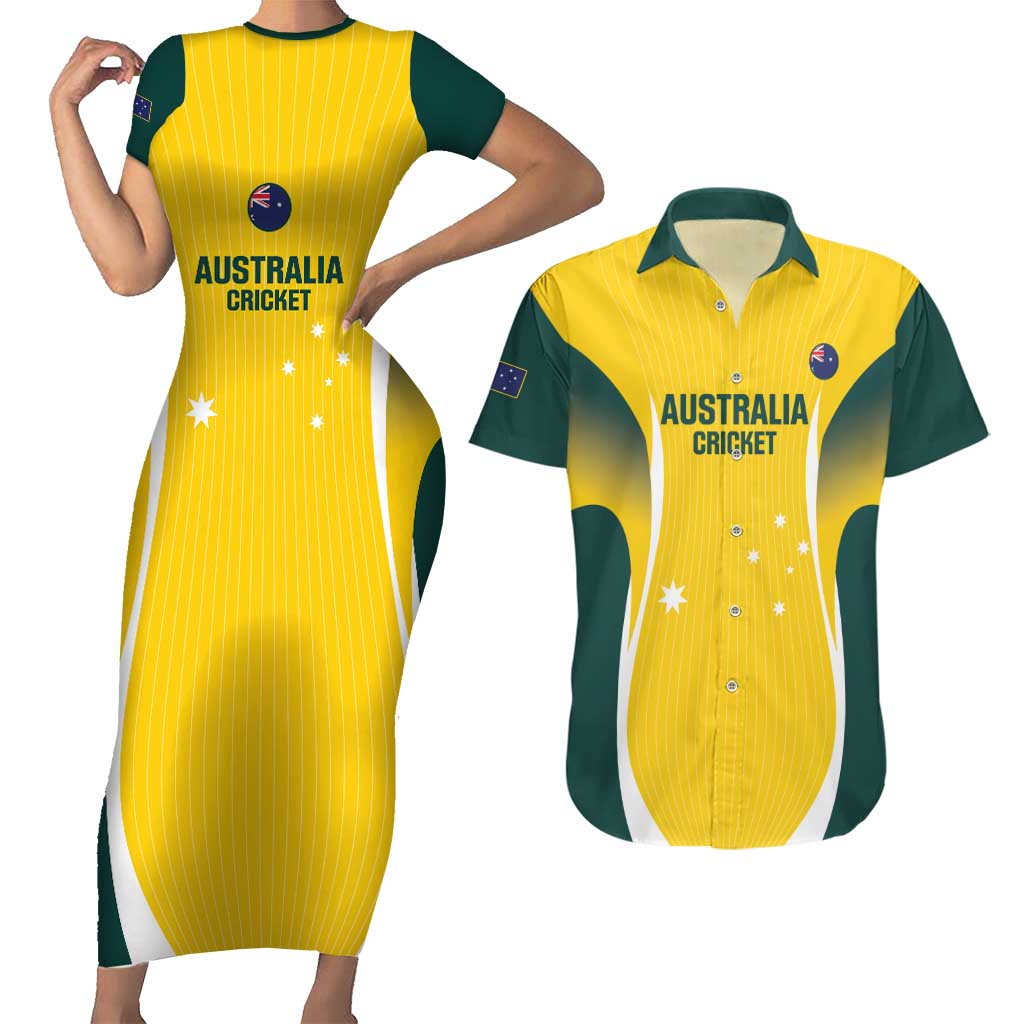 Custom Australia Cricket Couples Matching Short Sleeve Bodycon Dress and Hawaiian Shirt Go Champions Aussie