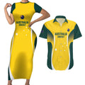 Custom Australia Cricket Couples Matching Short Sleeve Bodycon Dress and Hawaiian Shirt Go Champions Aussie
