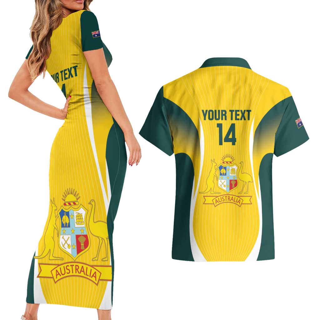 Custom Australia Cricket Couples Matching Short Sleeve Bodycon Dress and Hawaiian Shirt Go Champions Aussie