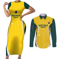 Custom Australia Cricket Couples Matching Short Sleeve Bodycon Dress and Long Sleeve Button Shirt Go Champions Aussie