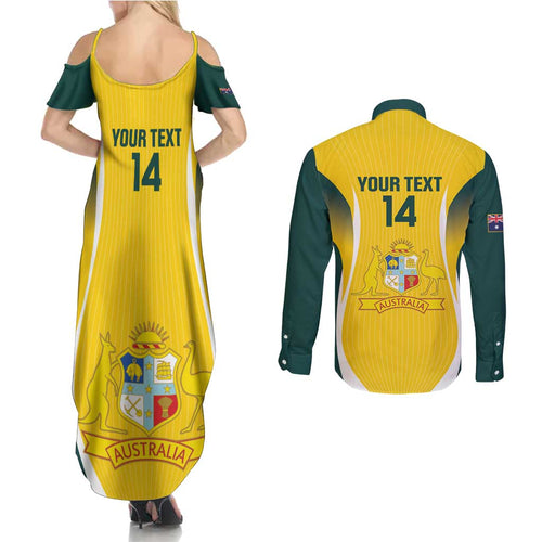 Custom Australia Cricket Couples Matching Summer Maxi Dress and Long Sleeve Button Shirt Go Champions Aussie