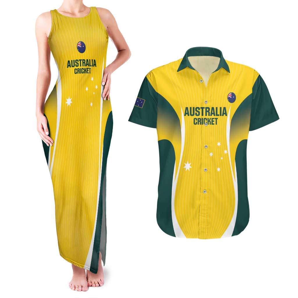 Custom Australia Cricket Couples Matching Tank Maxi Dress and Hawaiian Shirt Go Champions Aussie
