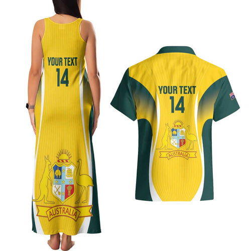 Custom Australia Cricket Couples Matching Tank Maxi Dress and Hawaiian Shirt Go Champions Aussie