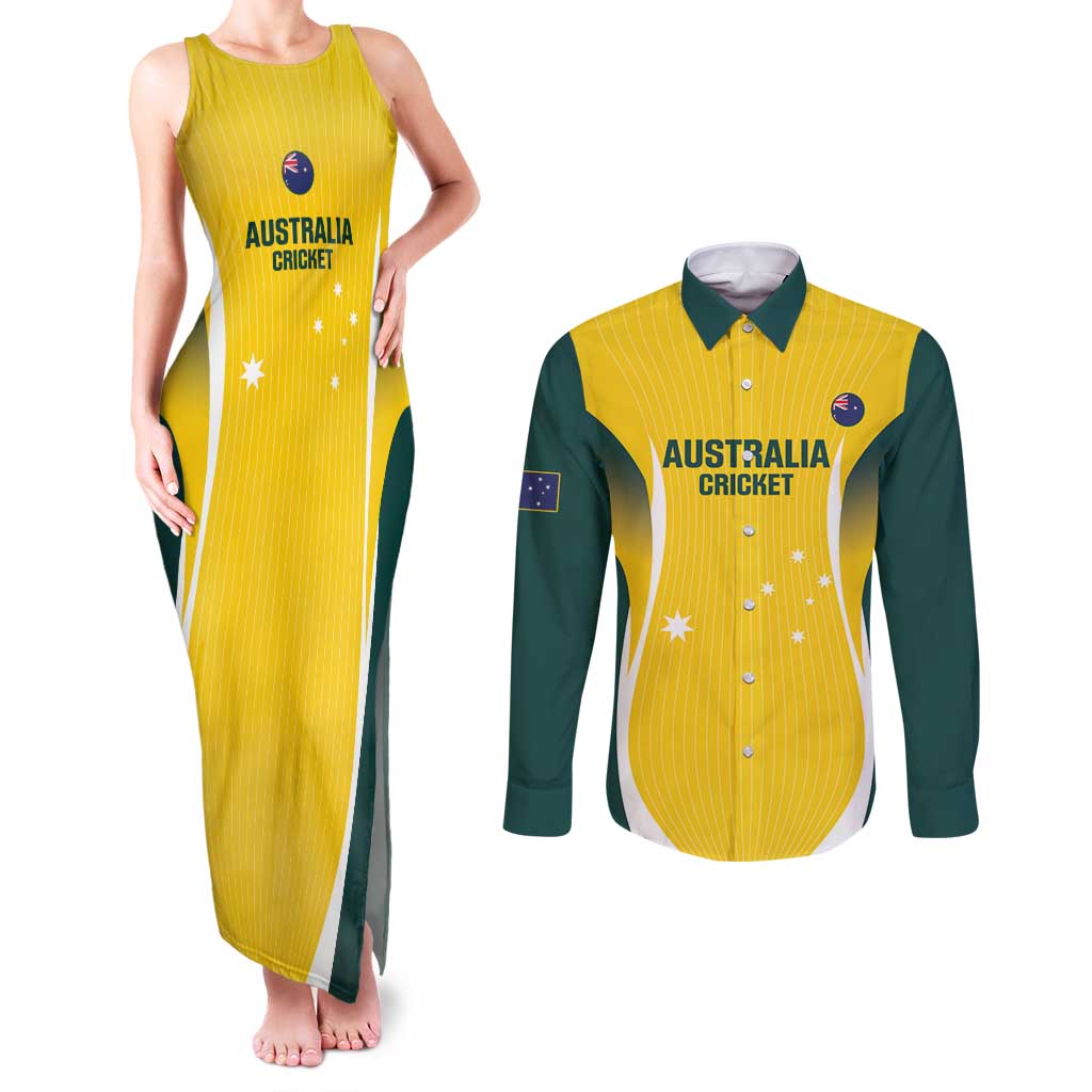 Custom Australia Cricket Couples Matching Tank Maxi Dress and Long Sleeve Button Shirt Go Champions Aussie