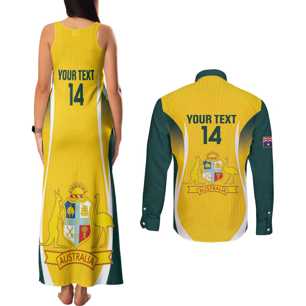 Custom Australia Cricket Couples Matching Tank Maxi Dress and Long Sleeve Button Shirt Go Champions Aussie
