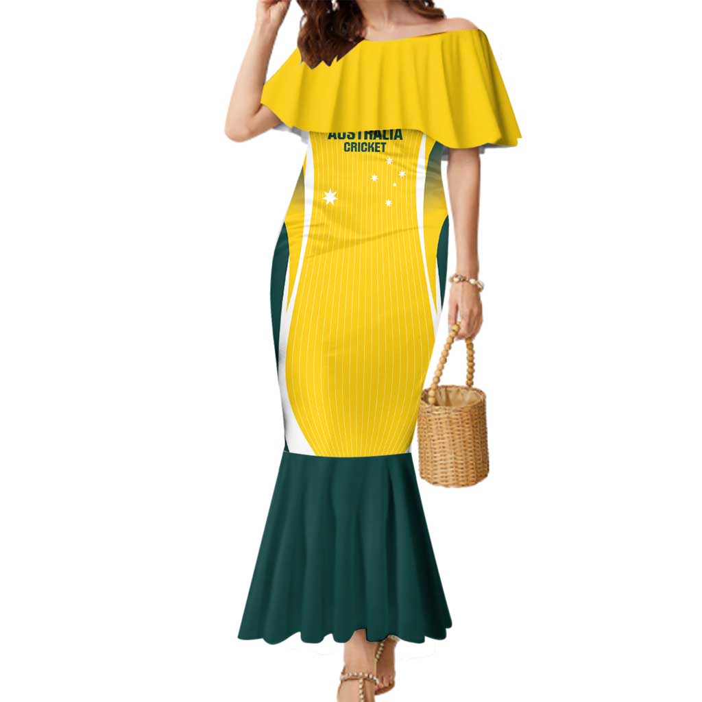 Custom Australia Cricket Family Matching Mermaid Dress and Hawaiian Shirt Go Champions Aussie