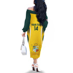 Custom Australia Cricket Family Matching Off The Shoulder Long Sleeve Dress and Hawaiian Shirt Go Champions Aussie