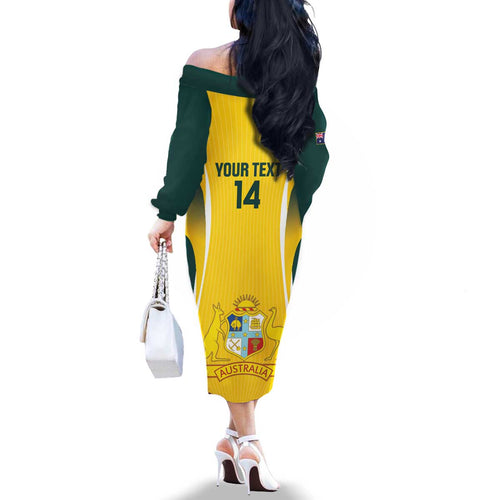 Custom Australia Cricket Family Matching Off The Shoulder Long Sleeve Dress and Hawaiian Shirt Go Champions Aussie
