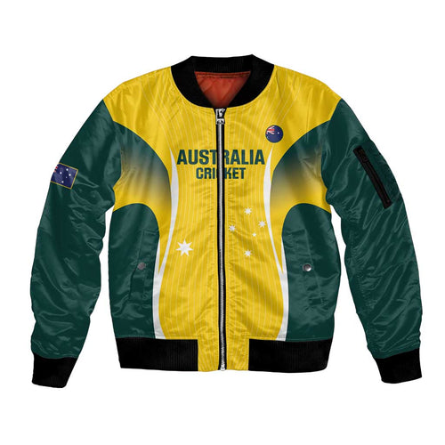 Custom Australia Cricket Sleeve Zip Bomber Jacket Go Champions Aussie