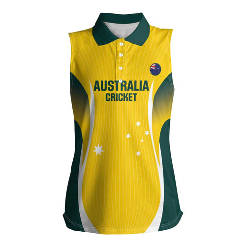 Custom Australia Cricket Women Sleeveless Polo Shirt Go Champions Aussie
