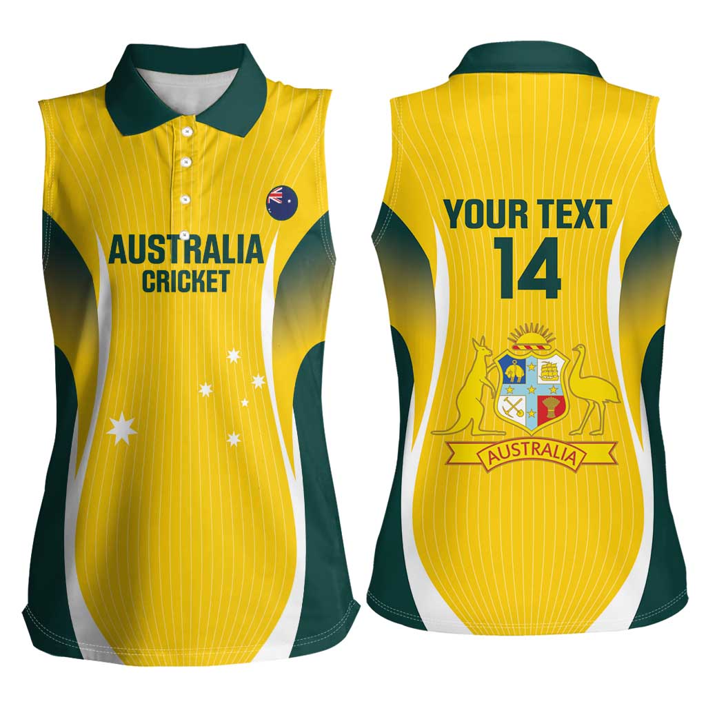 Custom Australia Cricket Women Sleeveless Polo Shirt Go Champions Aussie