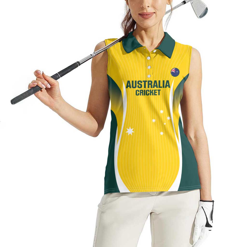 Custom Australia Cricket Women Sleeveless Polo Shirt Go Champions Aussie
