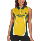 Custom Australia Cricket Women Sleeveless Polo Shirt Go Champions Aussie