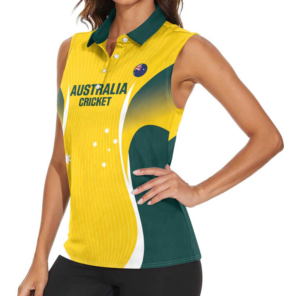 Custom Australia Cricket Women Sleeveless Polo Shirt Go Champions Aussie