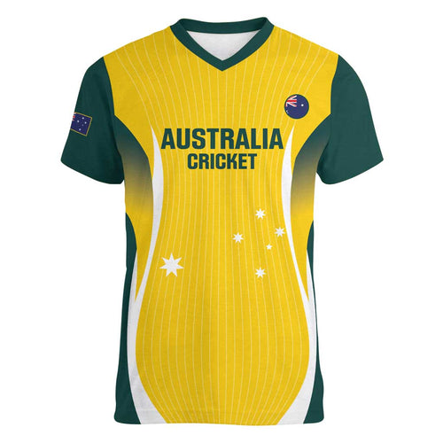 Custom Australia Cricket Women V-Neck T-Shirt Go Champions Aussie