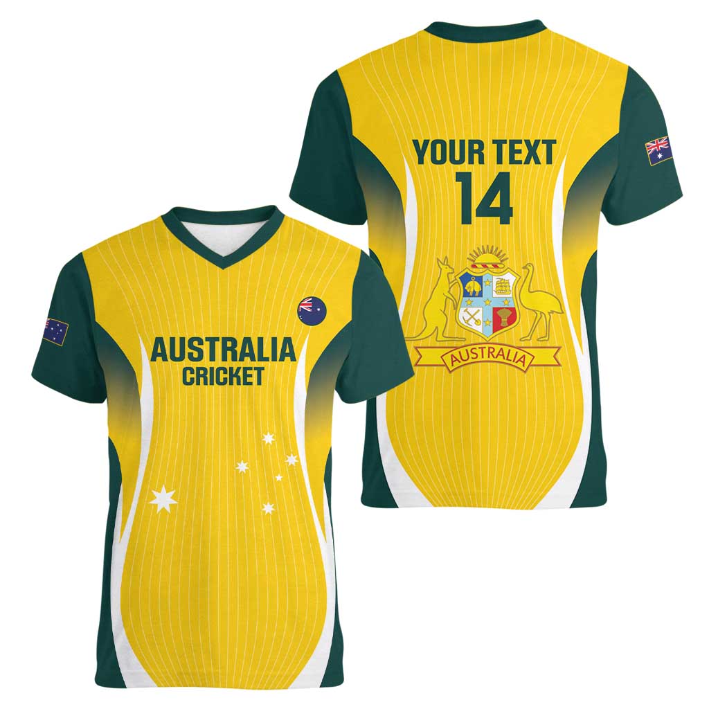 Custom Australia Cricket Women V-Neck T-Shirt Go Champions Aussie