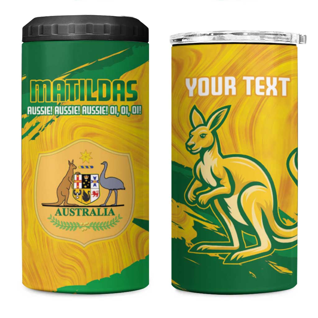 Custom Australia Soccer 4 in 1 Can Cooler Tumbler 2025 Go Matildas Marble Grunge Style