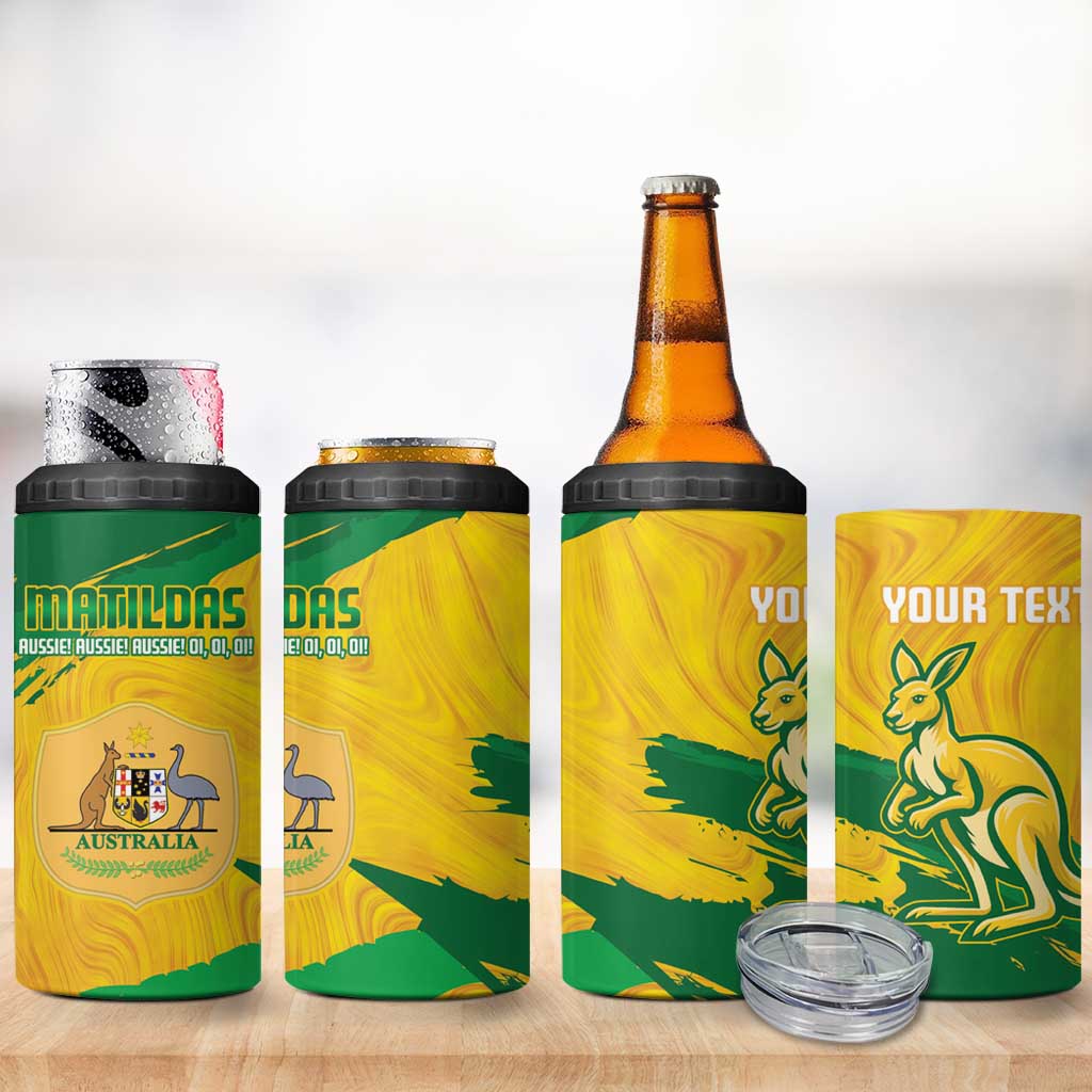 Custom Australia Soccer 4 in 1 Can Cooler Tumbler 2025 Go Matildas Marble Grunge Style