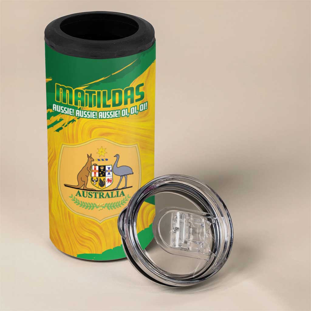 Custom Australia Soccer 4 in 1 Can Cooler Tumbler 2025 Go Matildas Marble Grunge Style