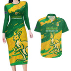 Custom Australia Soccer Couples Matching Long Sleeve Bodycon Dress and Hawaiian Shirt 2025 Go Matildas Marble Grunge Style