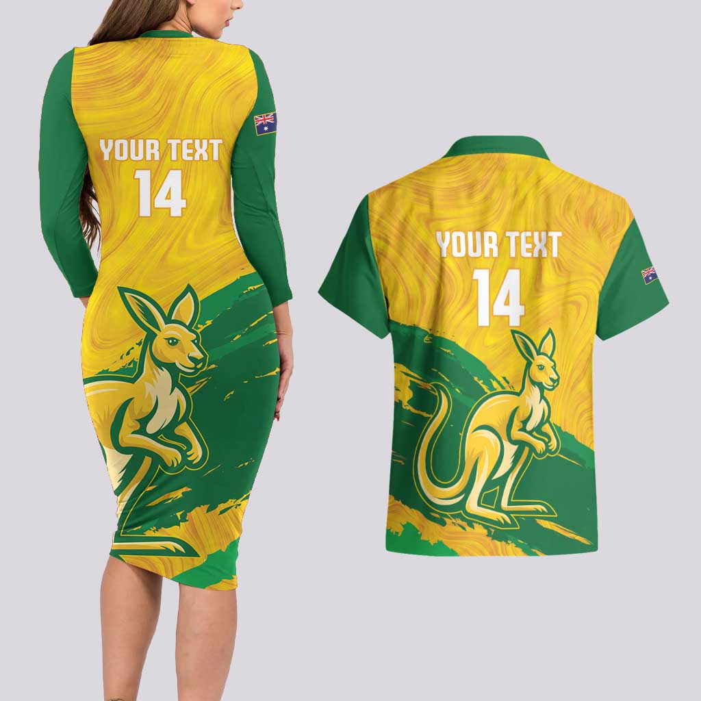 Custom Australia Soccer Couples Matching Long Sleeve Bodycon Dress and Hawaiian Shirt 2025 Go Matildas Marble Grunge Style