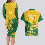 Custom Australia Soccer Couples Matching Long Sleeve Bodycon Dress and Hawaiian Shirt 2025 Go Matildas Marble Grunge Style
