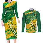 Custom Australia Soccer Couples Matching Long Sleeve Bodycon Dress and Long Sleeve Button Shirt 2025 Go Matildas Marble Grunge Style