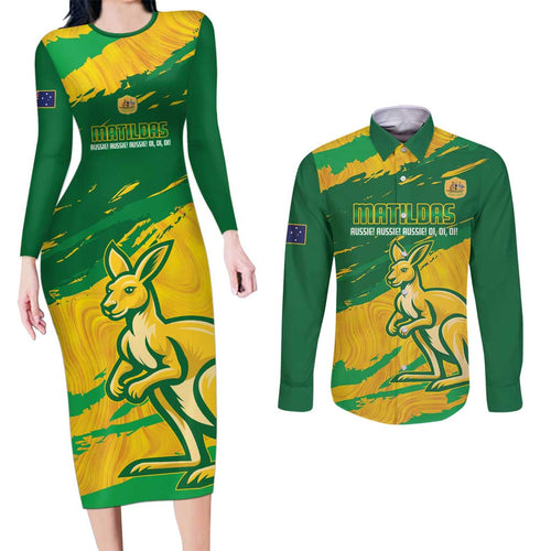 Custom Australia Soccer Couples Matching Long Sleeve Bodycon Dress and Long Sleeve Button Shirt 2025 Go Matildas Marble Grunge Style