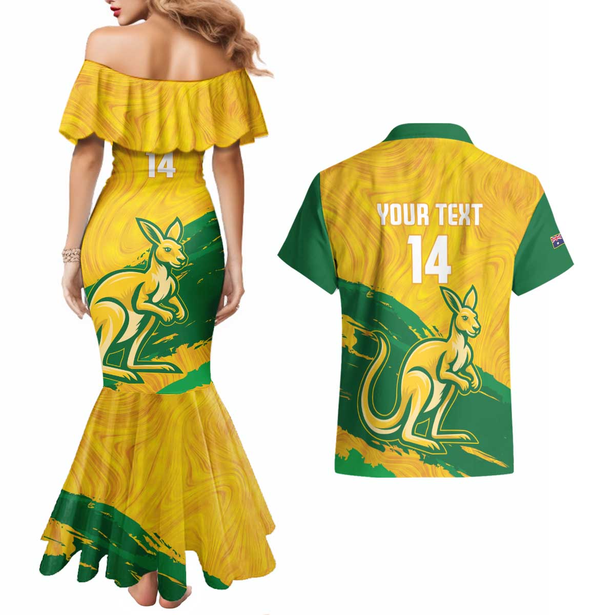 Custom Australia Soccer Couples Matching Mermaid Dress and Hawaiian Shirt 2025 Go Matildas Marble Grunge Style