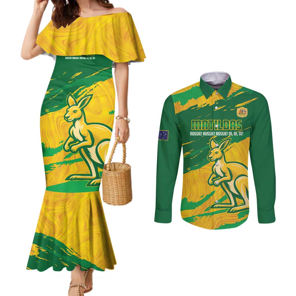 Custom Australia Soccer Couples Matching Mermaid Dress and Long Sleeve Button Shirt 2025 Go Matildas Marble Grunge Style