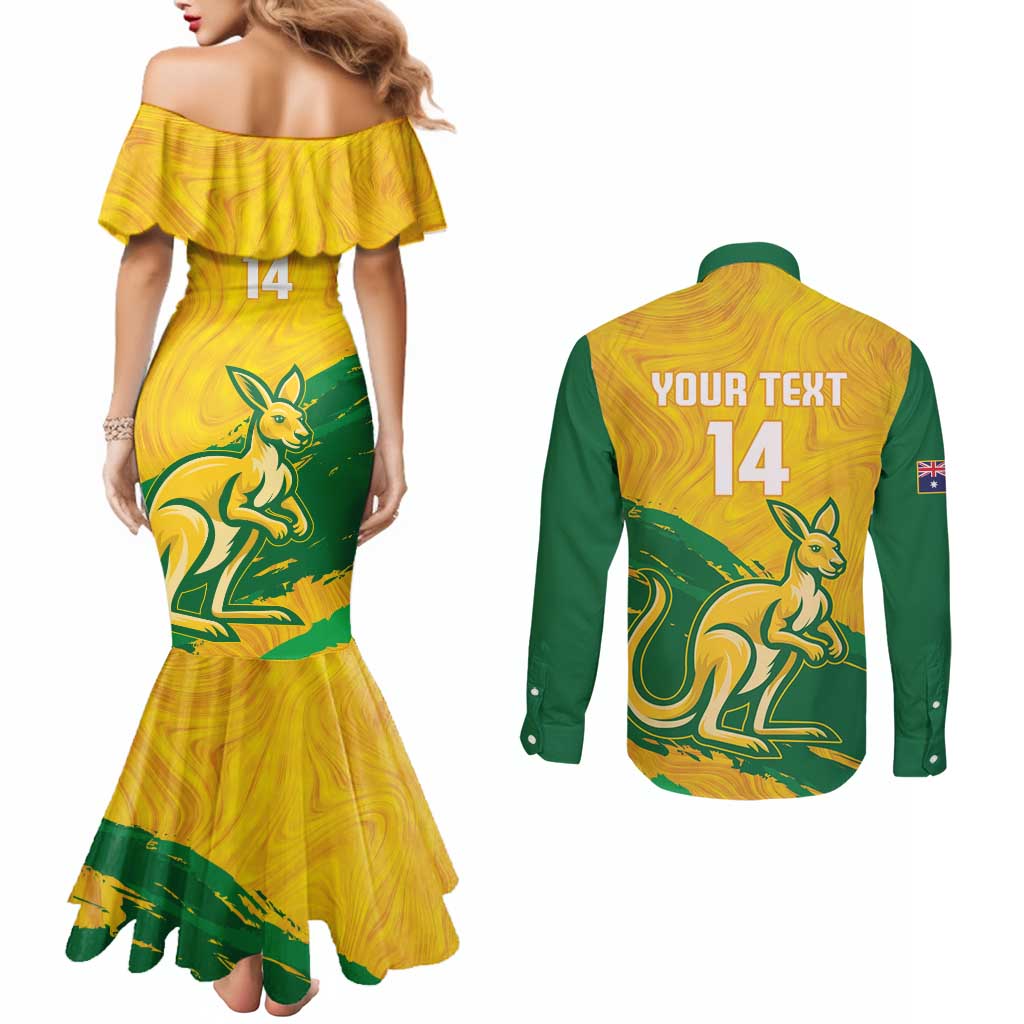 Custom Australia Soccer Couples Matching Mermaid Dress and Long Sleeve Button Shirt 2025 Go Matildas Marble Grunge Style