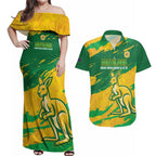 Custom Australia Soccer Couples Matching Off Shoulder Maxi Dress and Hawaiian Shirt 2025 Go Matildas Marble Grunge Style