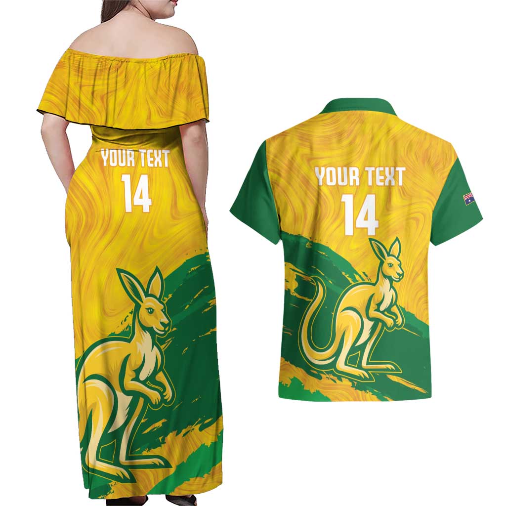 Custom Australia Soccer Couples Matching Off Shoulder Maxi Dress and Hawaiian Shirt 2025 Go Matildas Marble Grunge Style