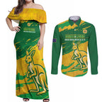 Custom Australia Soccer Couples Matching Off Shoulder Maxi Dress and Long Sleeve Button Shirt 2025 Go Matildas Marble Grunge Style
