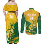 Custom Australia Soccer Couples Matching Off Shoulder Maxi Dress and Long Sleeve Button Shirt 2025 Go Matildas Marble Grunge Style