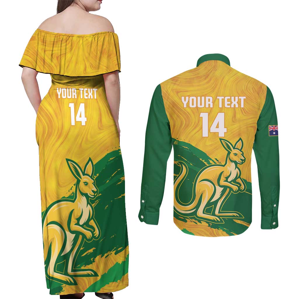 Custom Australia Soccer Couples Matching Off Shoulder Maxi Dress and Long Sleeve Button Shirt 2025 Go Matildas Marble Grunge Style