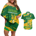 Custom Australia Soccer Couples Matching Off Shoulder Short Dress and Hawaiian Shirt 2025 Go Matildas Marble Grunge Style