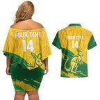 Custom Australia Soccer Couples Matching Off Shoulder Short Dress and Hawaiian Shirt 2025 Go Matildas Marble Grunge Style