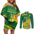 Custom Australia Soccer Couples Matching Off Shoulder Short Dress and Long Sleeve Button Shirt 2025 Go Matildas Marble Grunge Style