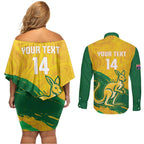 Custom Australia Soccer Couples Matching Off Shoulder Short Dress and Long Sleeve Button Shirt 2025 Go Matildas Marble Grunge Style