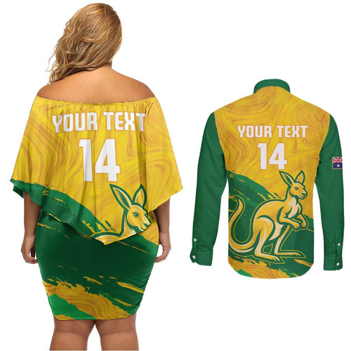 Custom Australia Soccer Couples Matching Off Shoulder Short Dress and Long Sleeve Button Shirt 2025 Go Matildas Marble Grunge Style