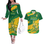 Custom Australia Soccer Couples Matching Off The Shoulder Long Sleeve Dress and Hawaiian Shirt 2025 Go Matildas Marble Grunge Style