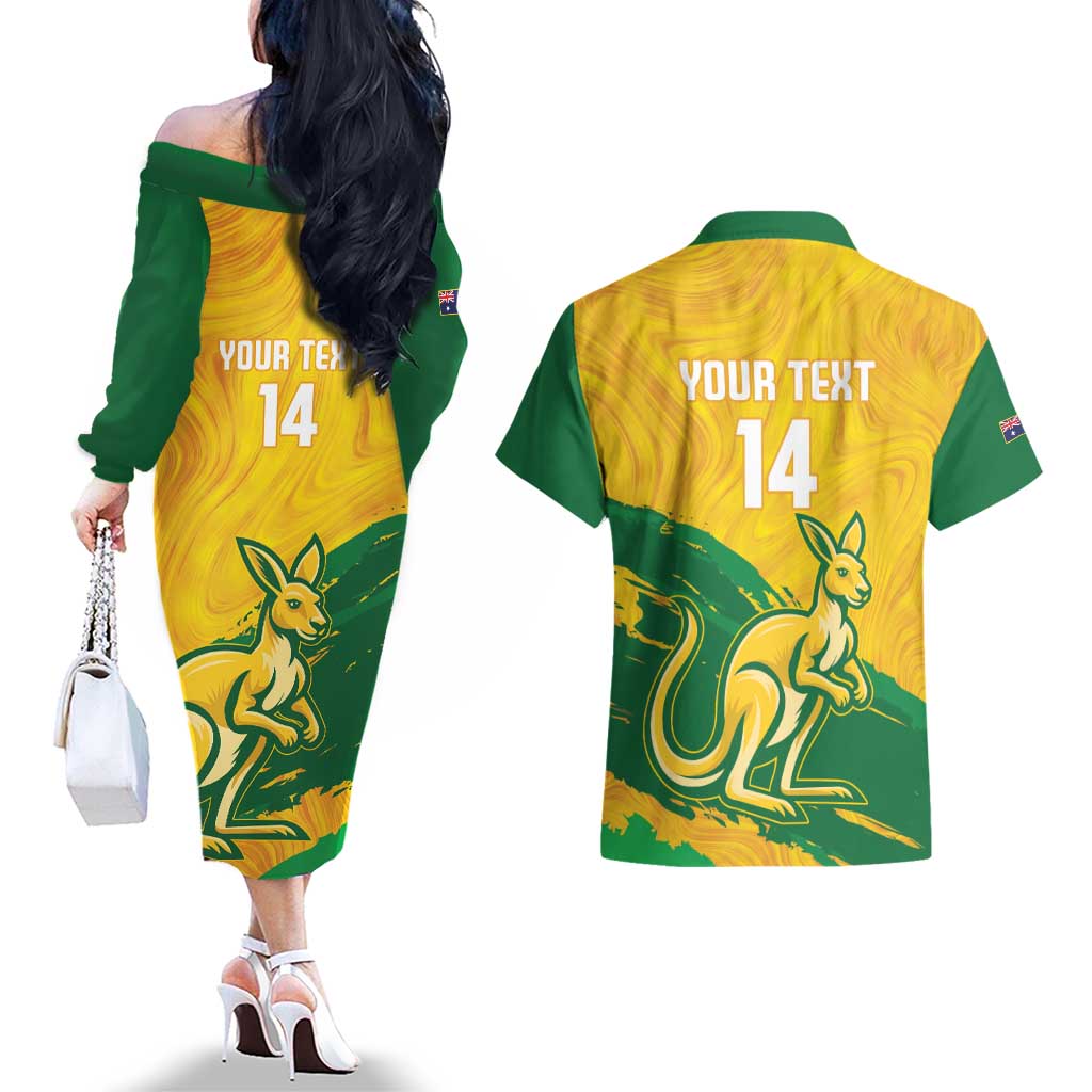 Custom Australia Soccer Couples Matching Off The Shoulder Long Sleeve Dress and Hawaiian Shirt 2025 Go Matildas Marble Grunge Style
