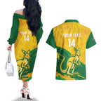 Custom Australia Soccer Couples Matching Off The Shoulder Long Sleeve Dress and Hawaiian Shirt 2025 Go Matildas Marble Grunge Style