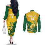 Custom Australia Soccer Couples Matching Off The Shoulder Long Sleeve Dress and Long Sleeve Button Shirt 2025 Go Matildas Marble Grunge Style